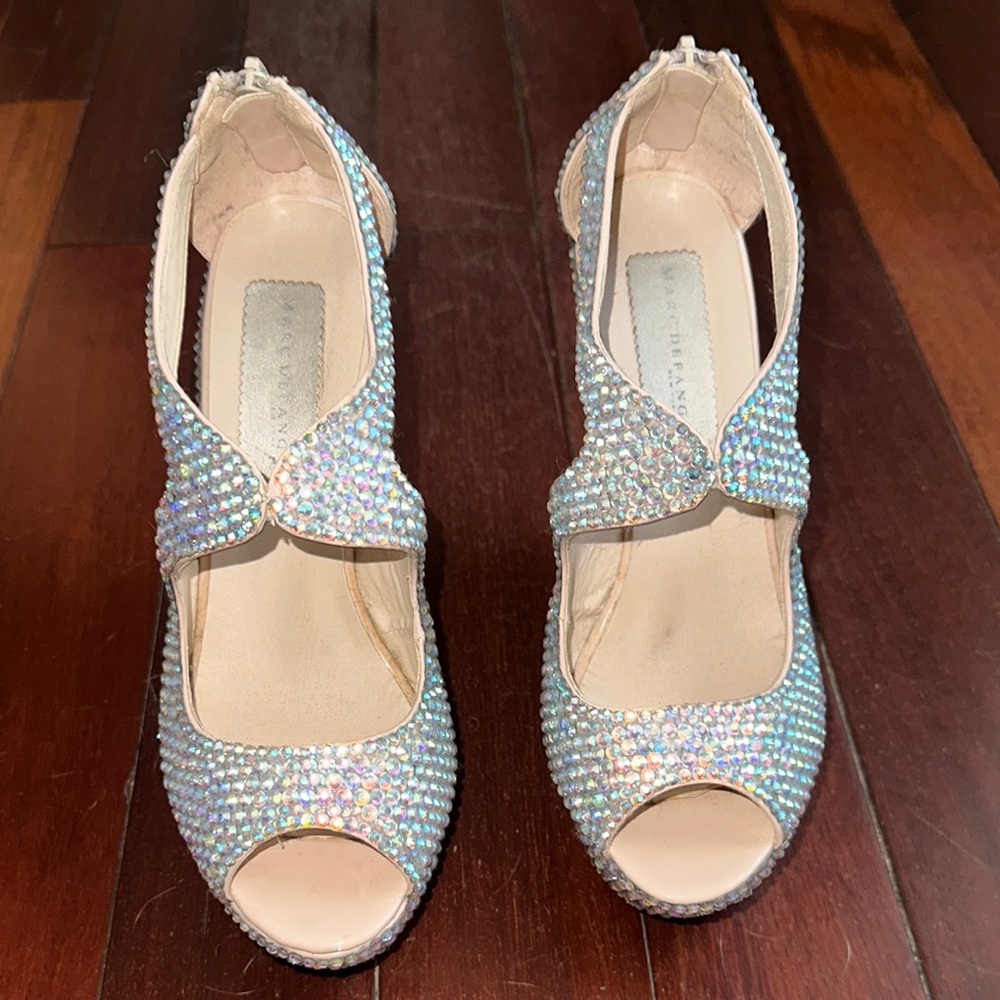 Dazzling Silver Crystal Peep-Toe Heels